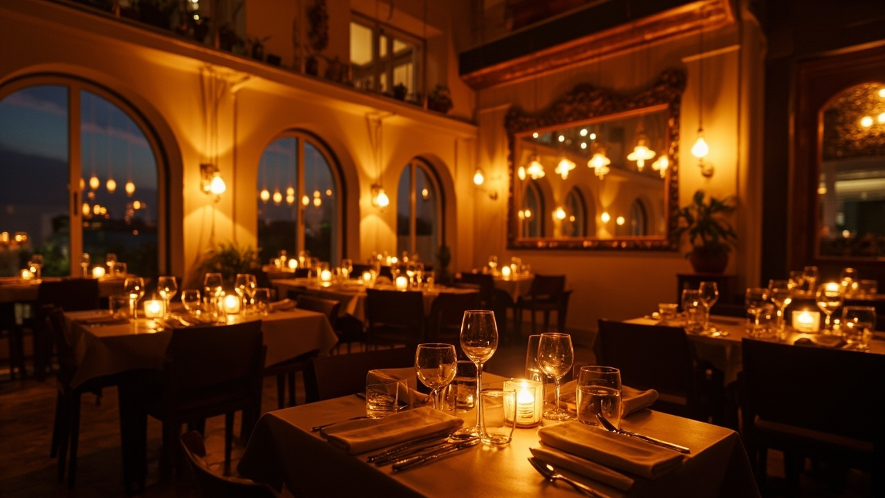 Elegant restaurant interior with warm lighting
